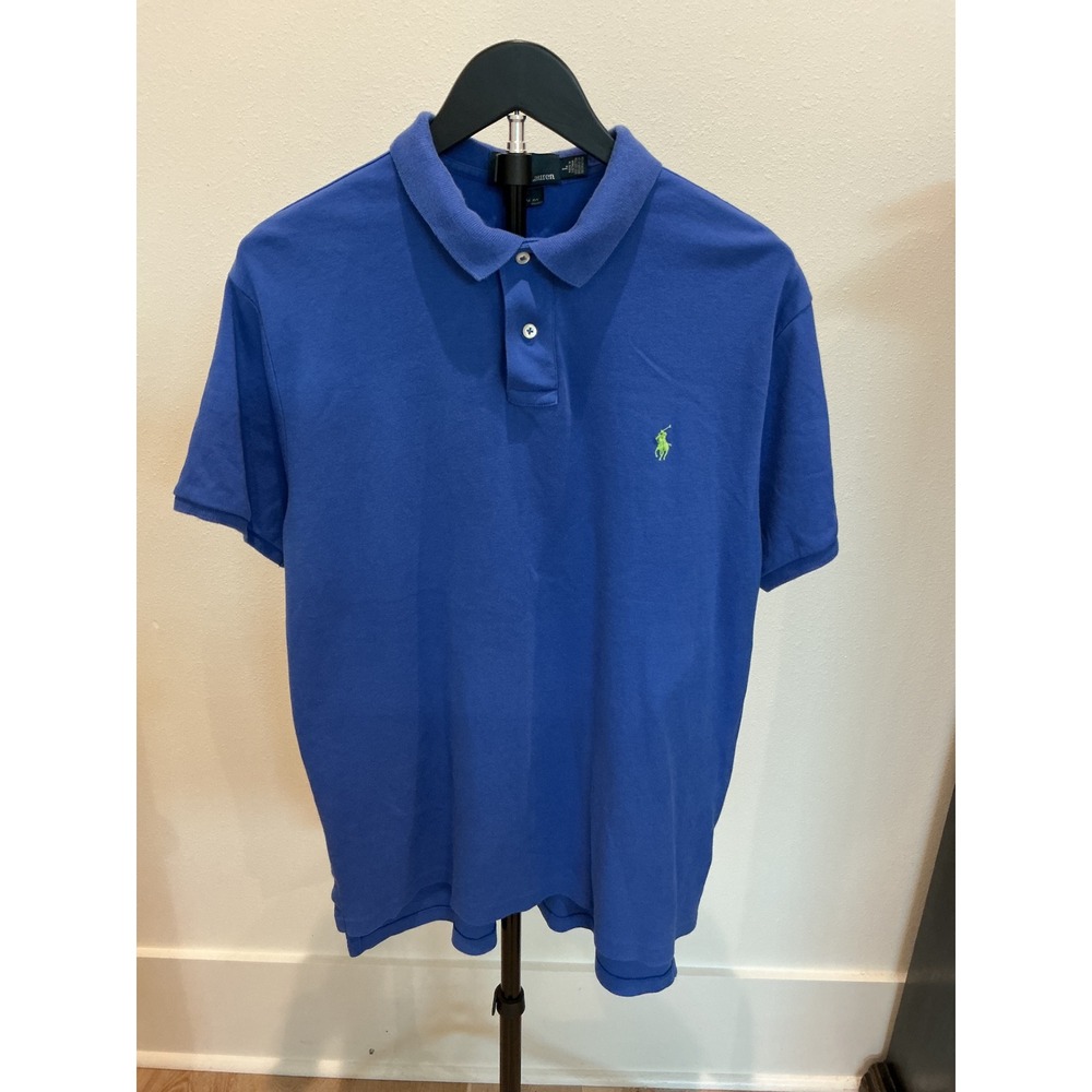 Polo Ralph Lauren Mens Custom Fit Polo Shirt Blue Lime Green Pony Large L